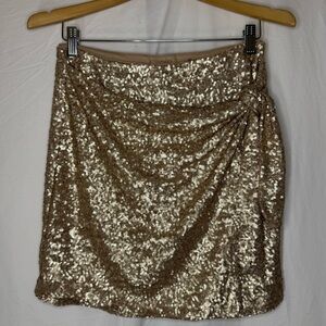 House of Harlow 1960 Gold Sequin Mini Wrap Skirt